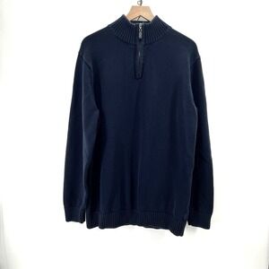 LL Bean Sweater Mens XLT Navy 1/4 Zip Cotton Mock Neck Grandpa Cabincore